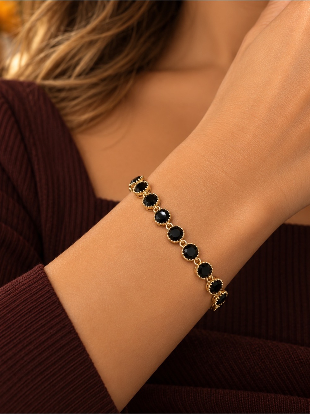 Gold Filled Black OnyxTennis Bracelet